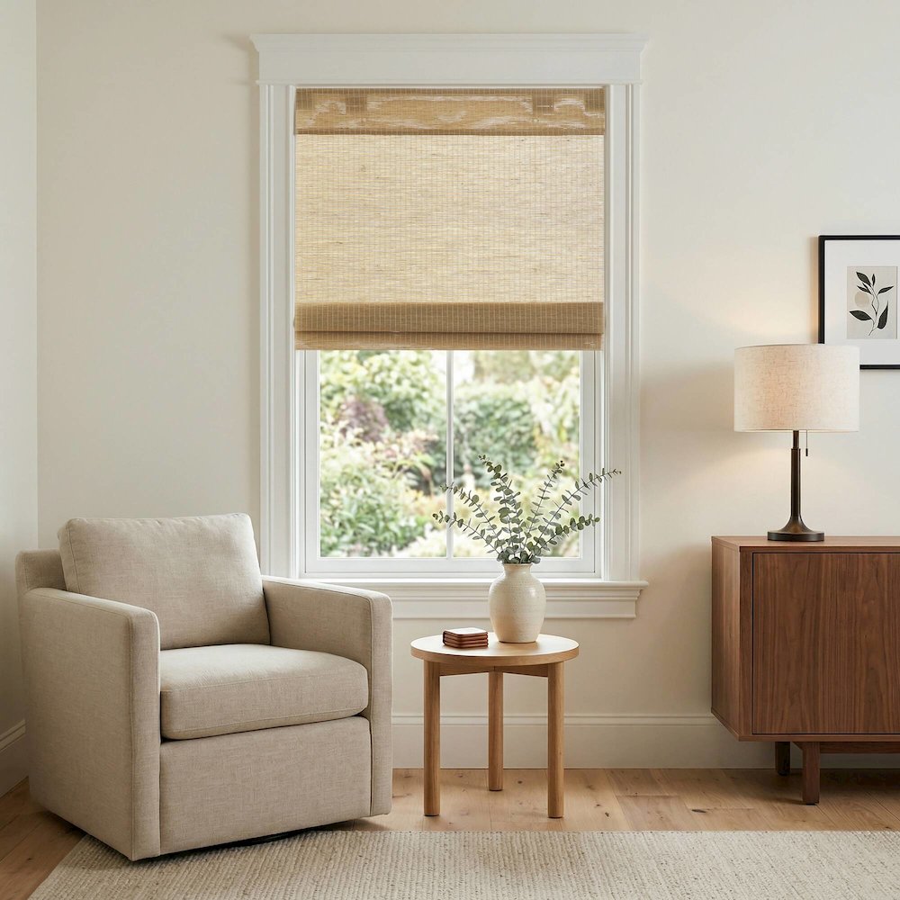 Nordic Woven Light Filtering Cordless Roman Shade. Picture 1