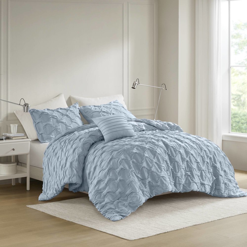 Bailey Diamond Pucker Woven Comforter Set, Blue color. Picture 2