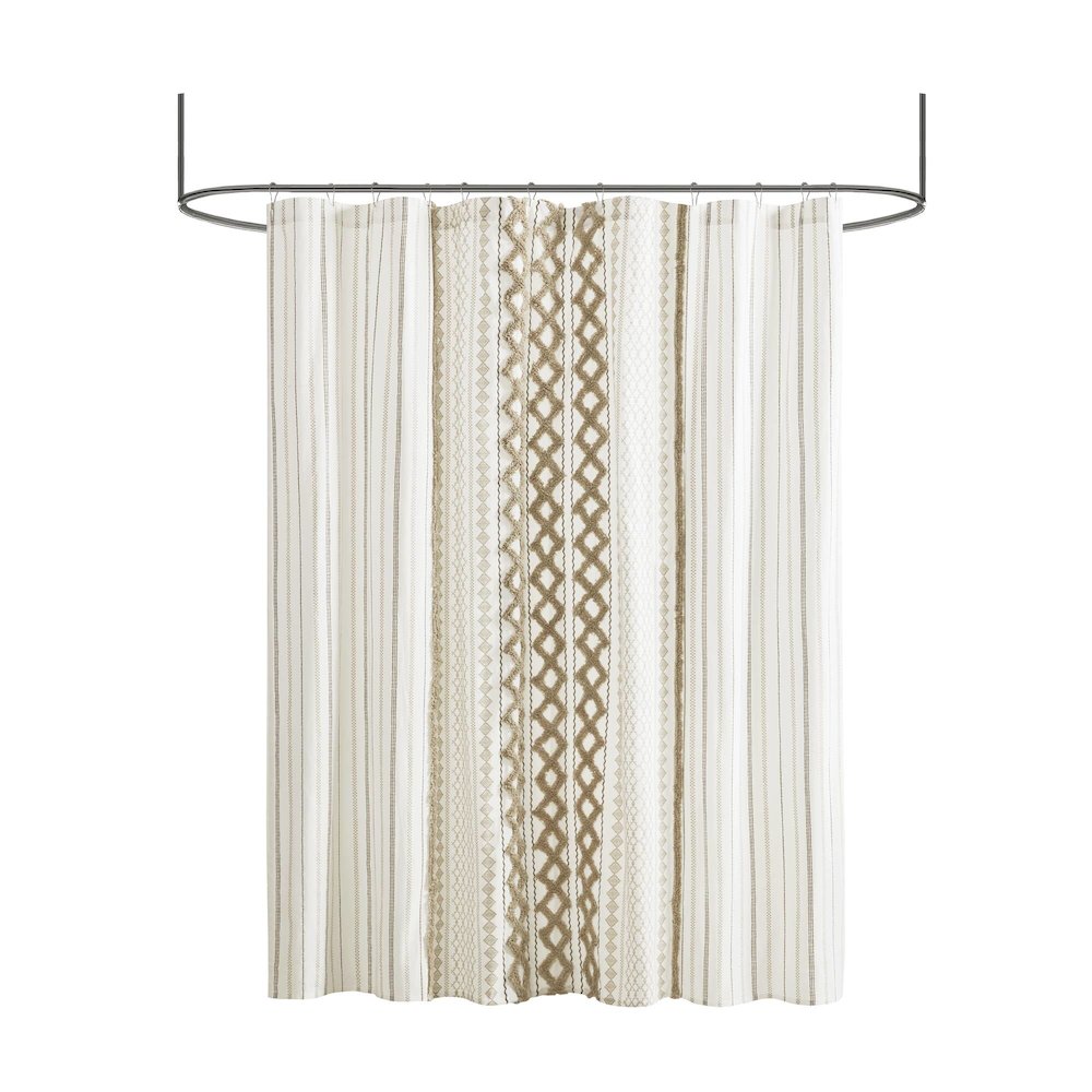Imani Cotton Printed Shower Curtain with Chenille. Picture 3