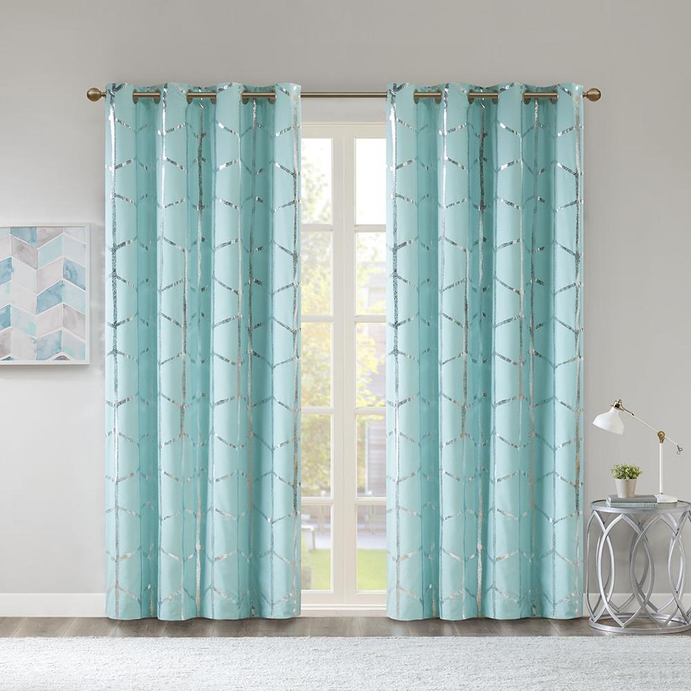 Total Blackout Metallic Print Grommet Top Curtain Panel. Picture 3