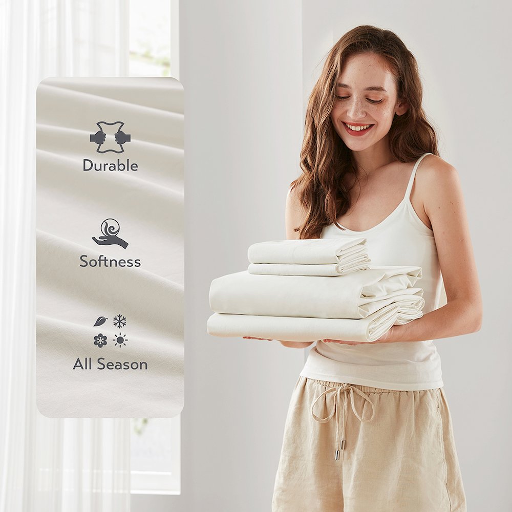 Cotton 144TC 100% Cotton Solid Sheet Set, Ivory color. Picture 2