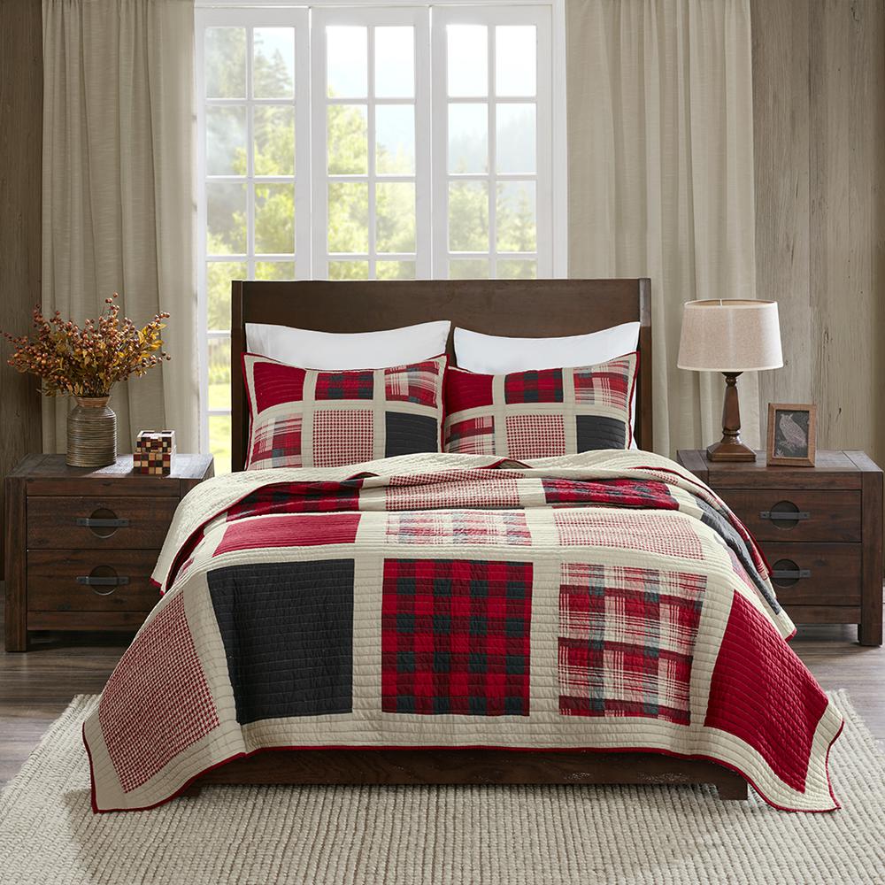 Huntington 100% Cotton Oversized Quilt Mini Set, Red color. Picture 4
