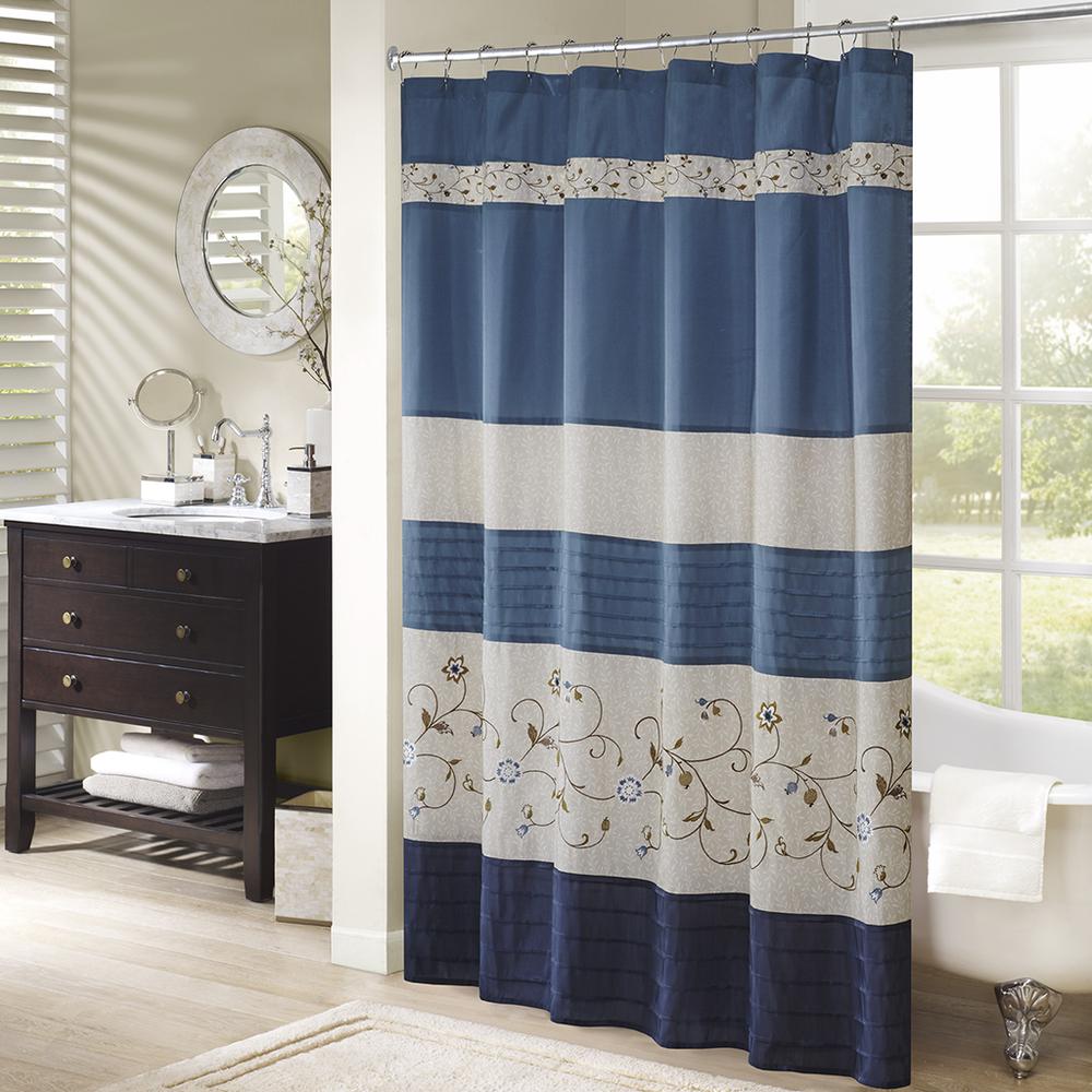 Faux Silk Embroidered Floral Shower Curtain. Picture 3