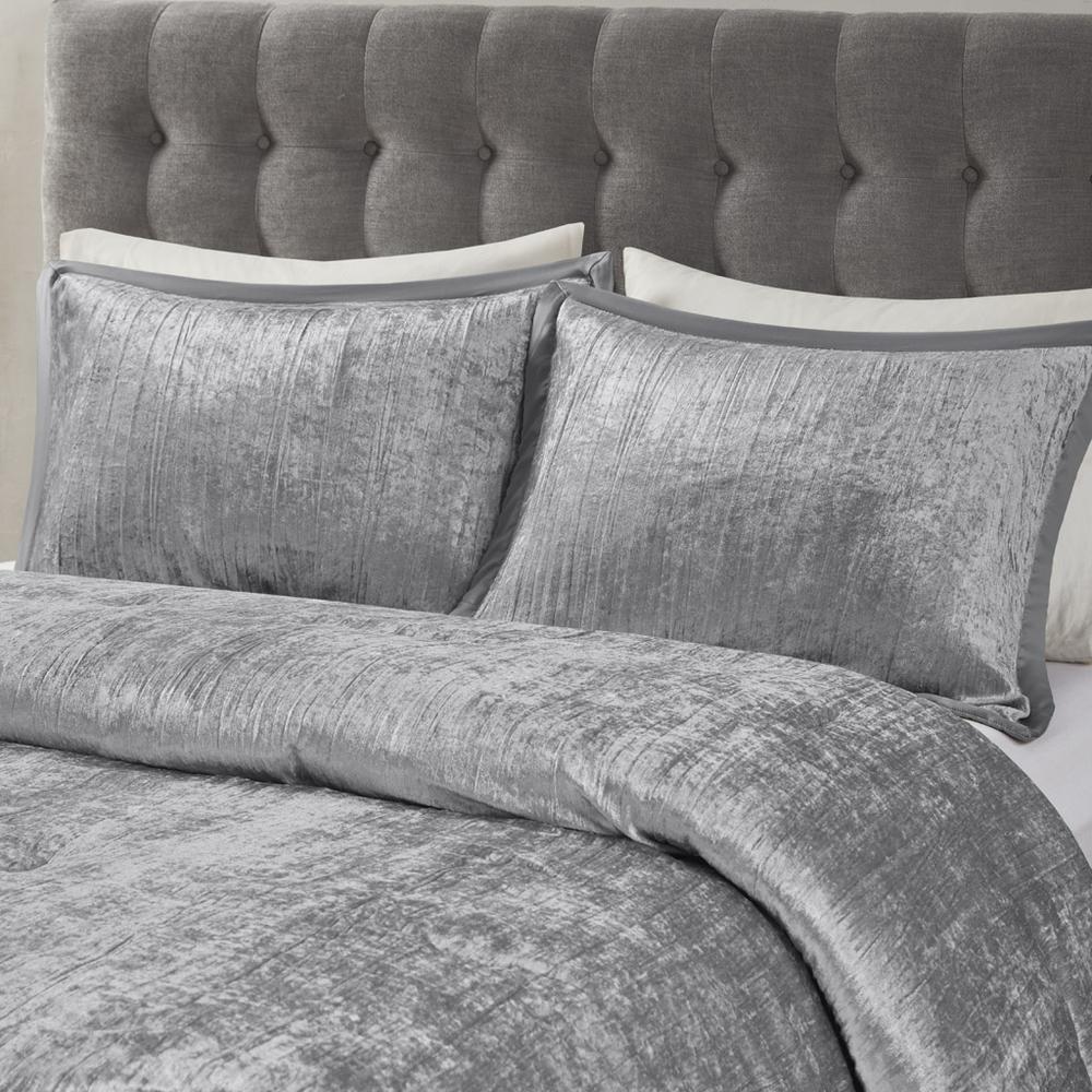Lee 5 Piece Crinkle Velvet Comforter Set, Silver color. Picture 1