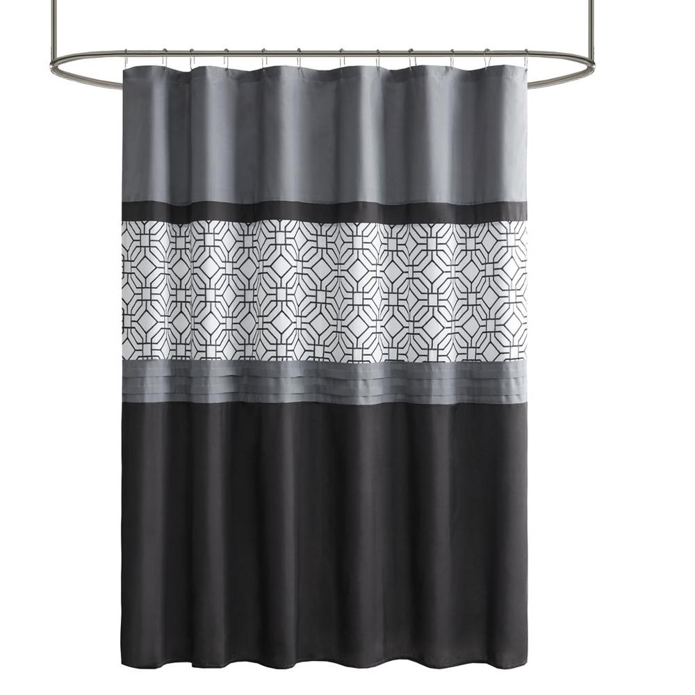 Embroidered and Pieced Shower Curtain. Picture 1