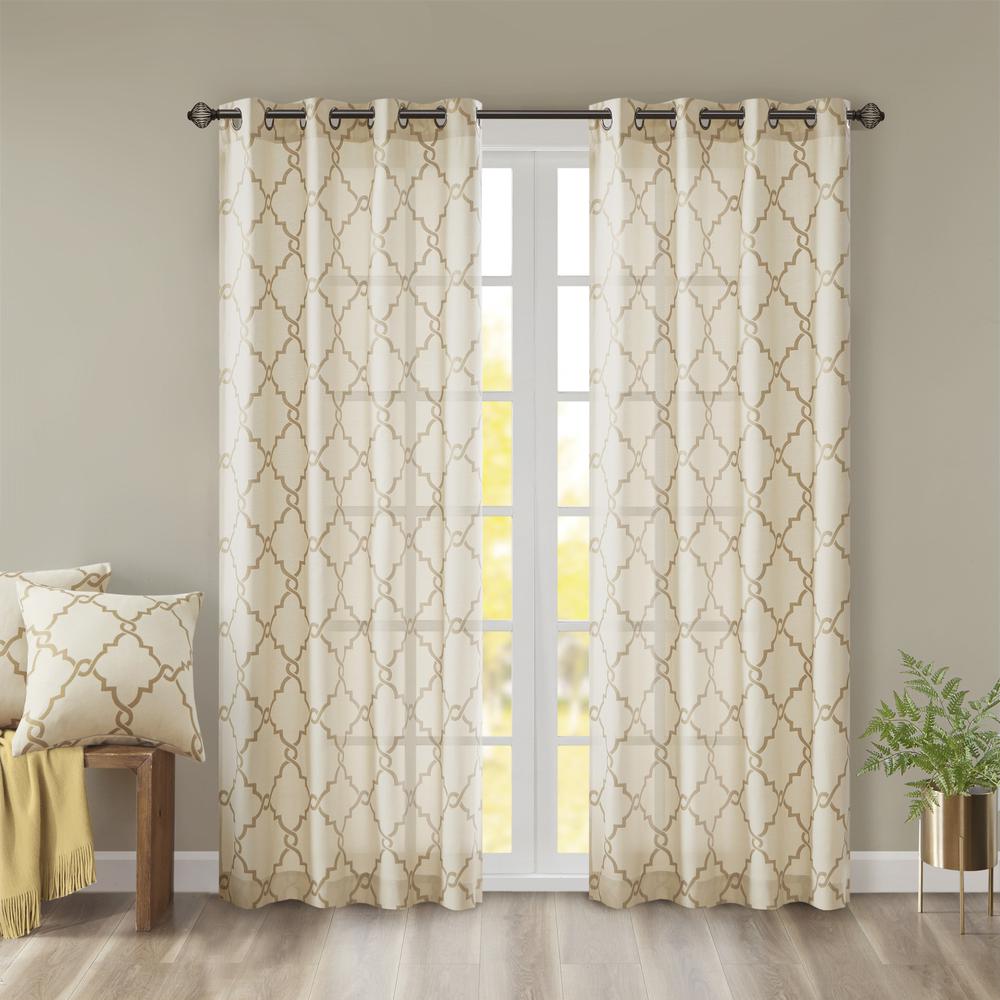 Fretwork Print Grommet Top Window Curtain Panel. Picture 4