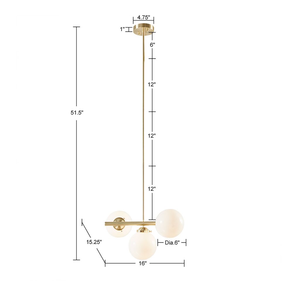 3-Light Chandelier with Frosted Glass Globe Bulbs. Picture 2