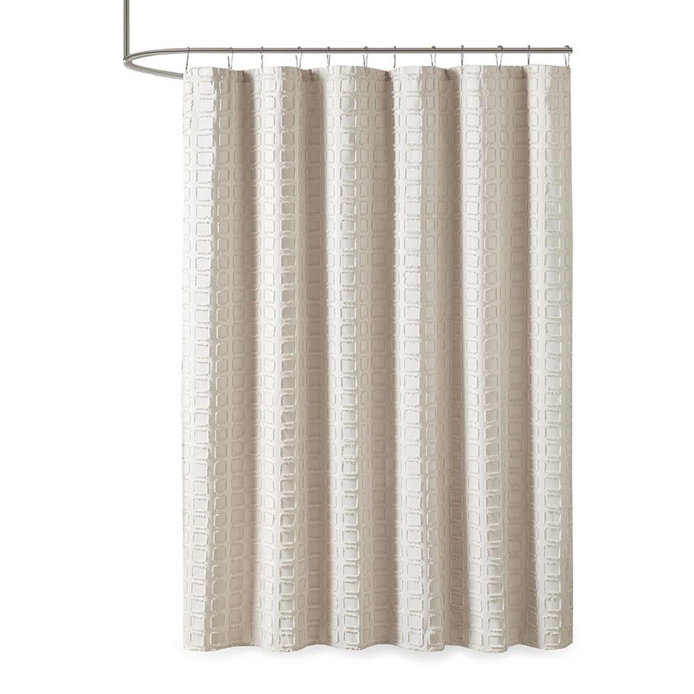 Woven Clipped Solid Shower Curtain. Picture 1