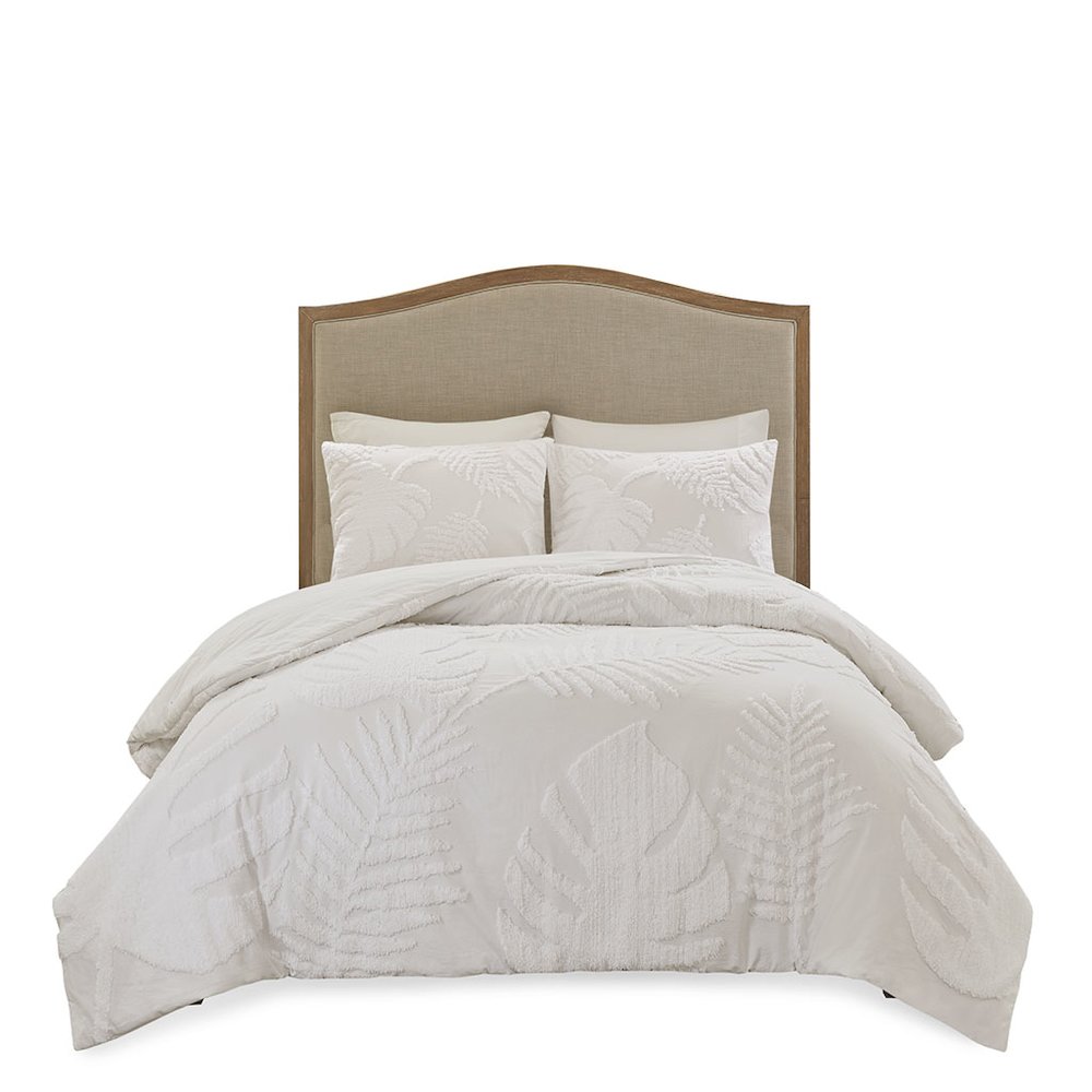 3 Piece Tufted Cotton Chenille Palm Comforter Set. Picture 1