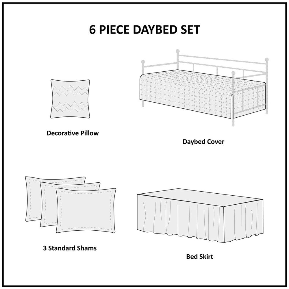 Boone 6 Piece Reversible Daybed Cover Set, Brown color. Picture 3