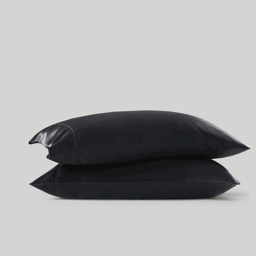 Satin Luxury 2 PC Pillowcases, Black color. Picture 5