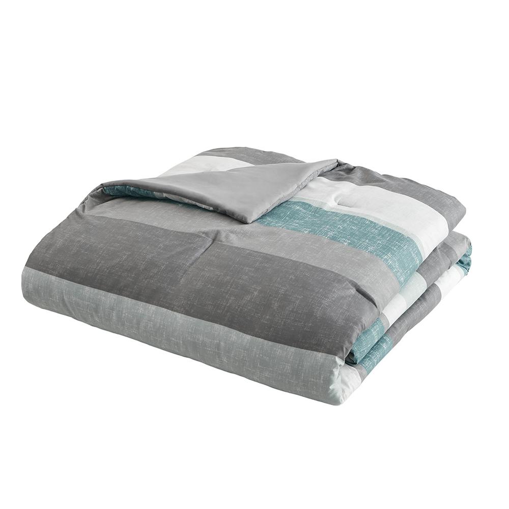 Jaxon Stripe Comforter Set with Bed Sheets, Aqua/Grey color. Picture 2