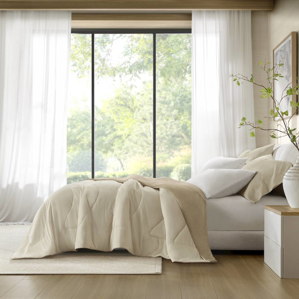 Reversible Tencel Comforter Blanket, Linen color. Picture 5