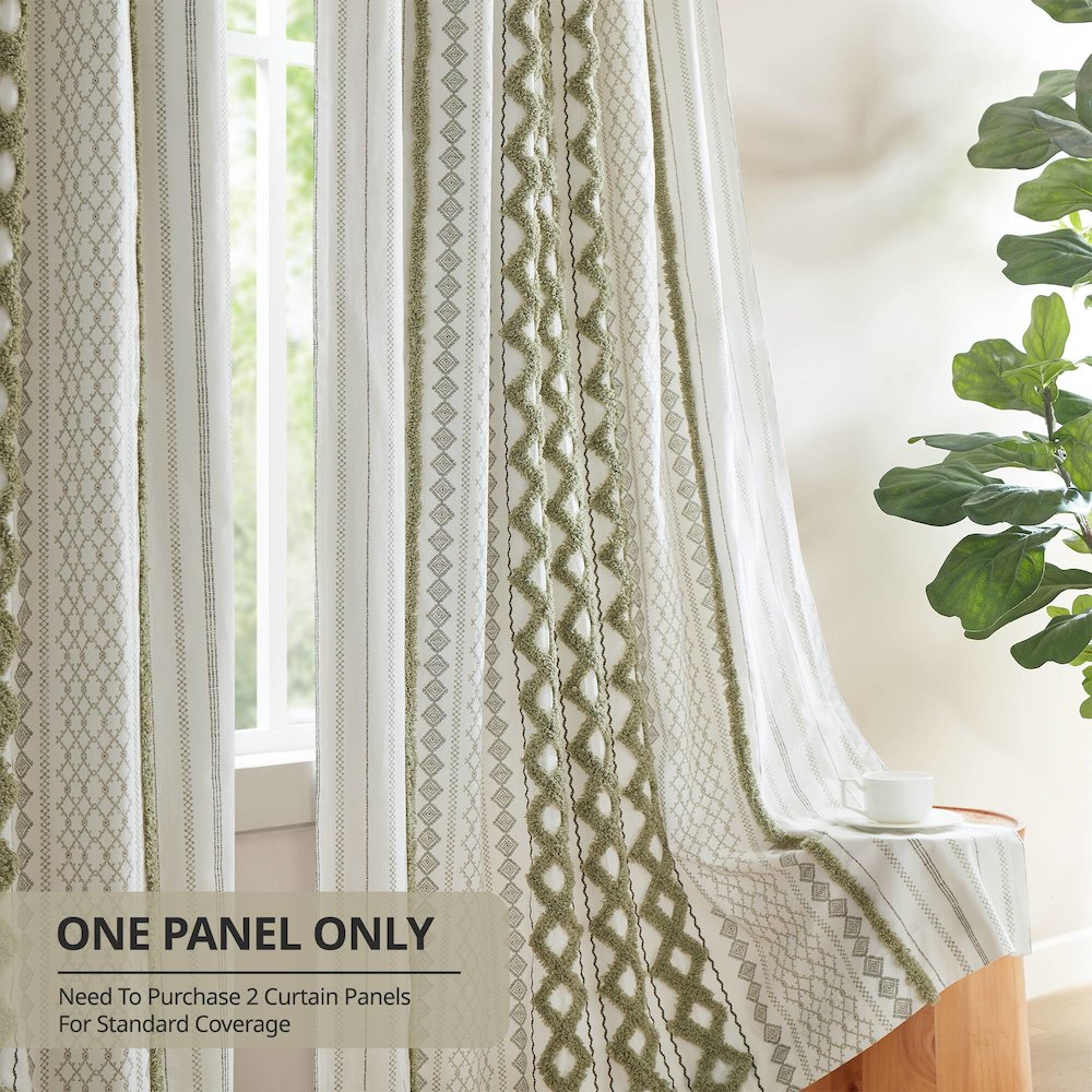 Cotton Printed Curtain Panel with Chenille Stripe and Lining. Picture 5