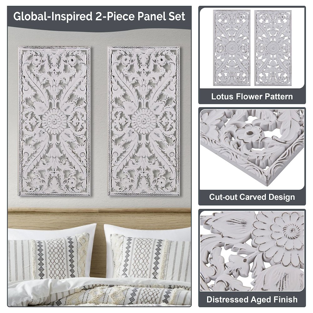 Botanical Panel Distressed Carved Wood 2-piece Wall Decor Set. Picture 3