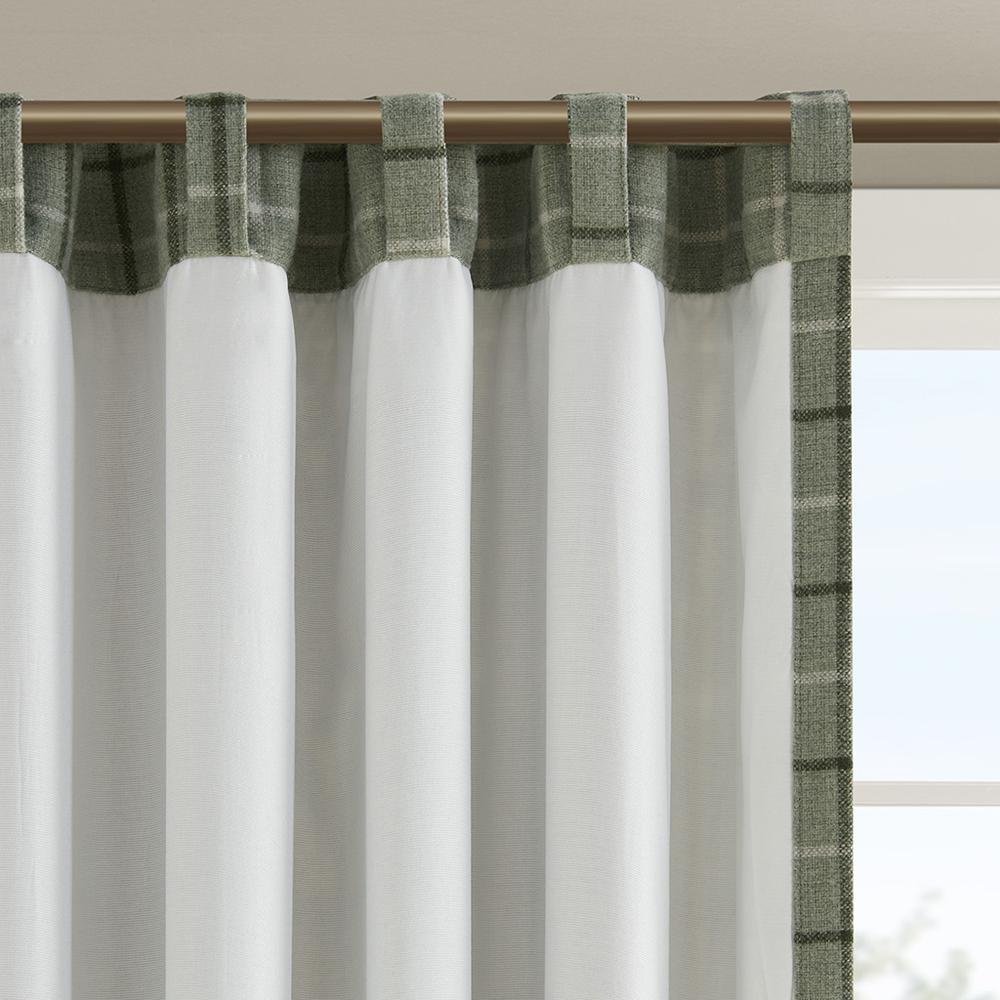 Plaid Rod Pocket and Back Tab Curtain Panel with Fleece Lining. Picture 4