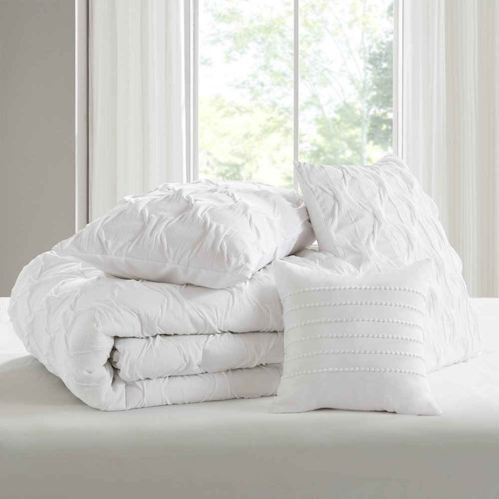 Bailey Diamond Pucker Woven Comforter Set, White color. Picture 5