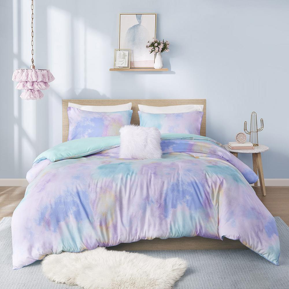 Watercolor Tie Dye Printed Duvet Cover Set with Throw Pillow. Picture 1