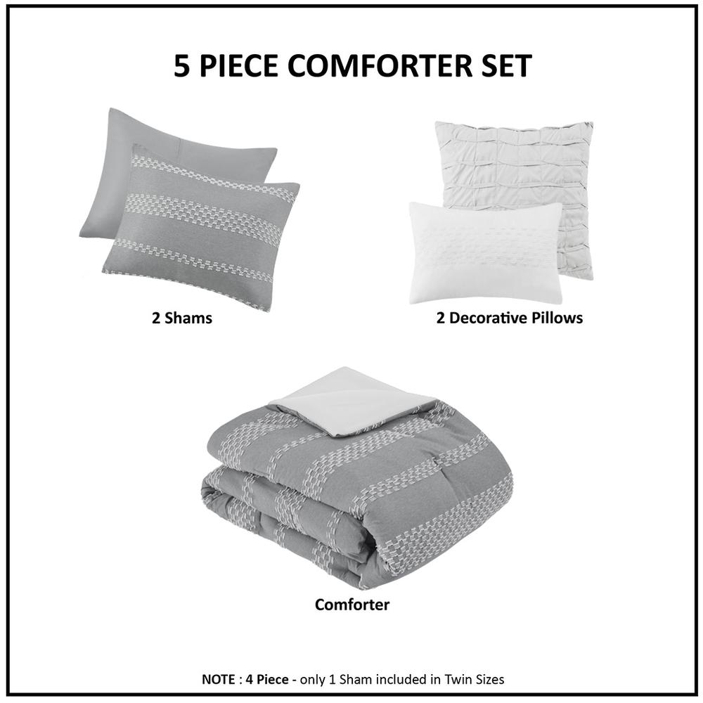 5 Piece Clipped Jacquard Comforter Set with Throw Pillows. Picture 5