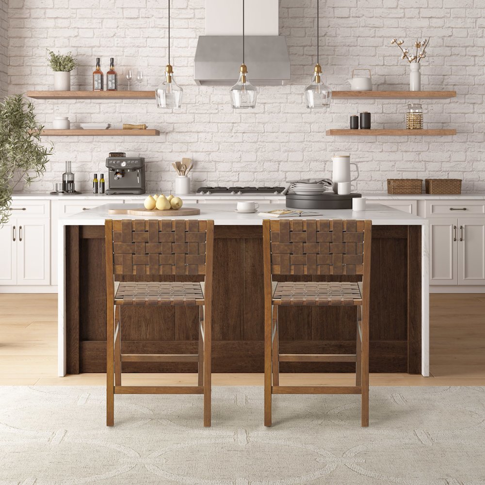 Faux Leather Woven Counter Stool 24"H. Picture 2
