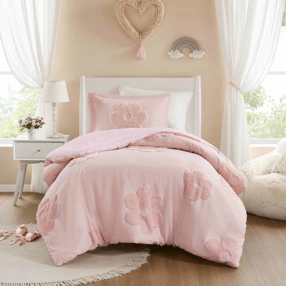 Floral Reversible Tufted Chenille Duvet Cover Set. Picture 3