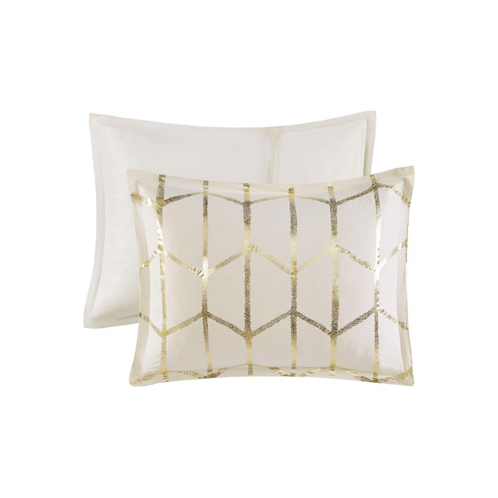 Raina Metallic Printed Comforter Set, Ivory/Gold color. Picture 5