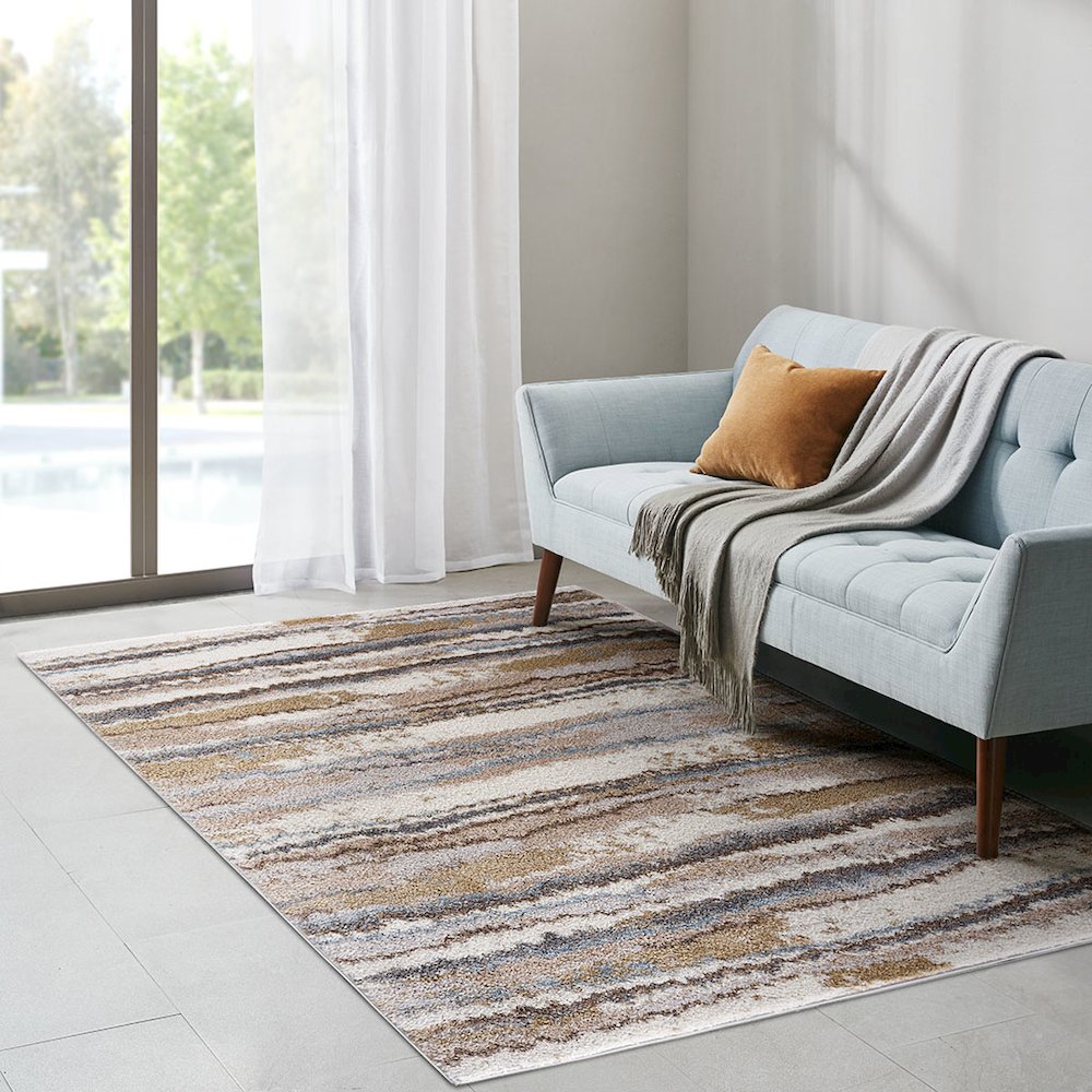 Watercolor Abstract Stripe Woven Area Rug. Picture 4
