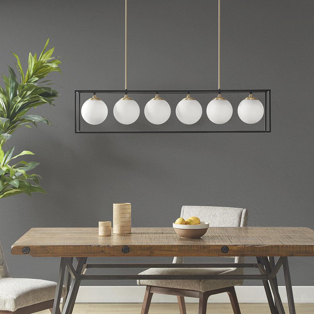 6-Light Frosted Glass Globe Linear Chandelier. Picture 4