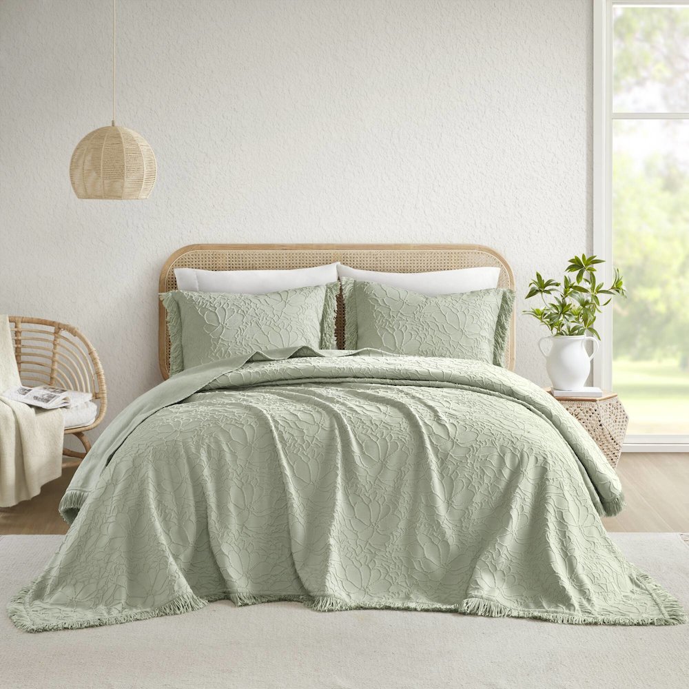 Willow 3PCS Bedspread Set, Sage color. Picture 1