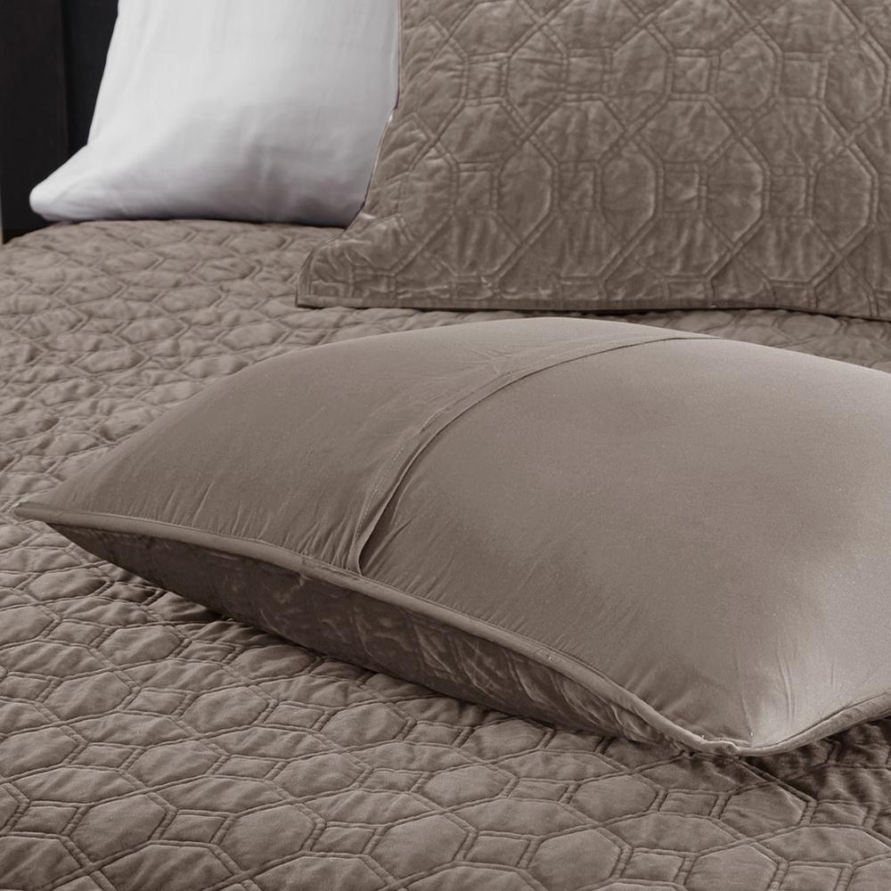 Harper 3 Piece Velvet Quilt Set, Taupe color. Picture 2