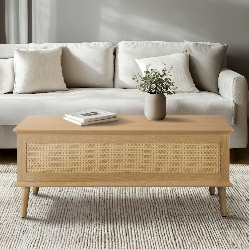 Rattan Lift-Top Coffee Table with Storage. Picture 3