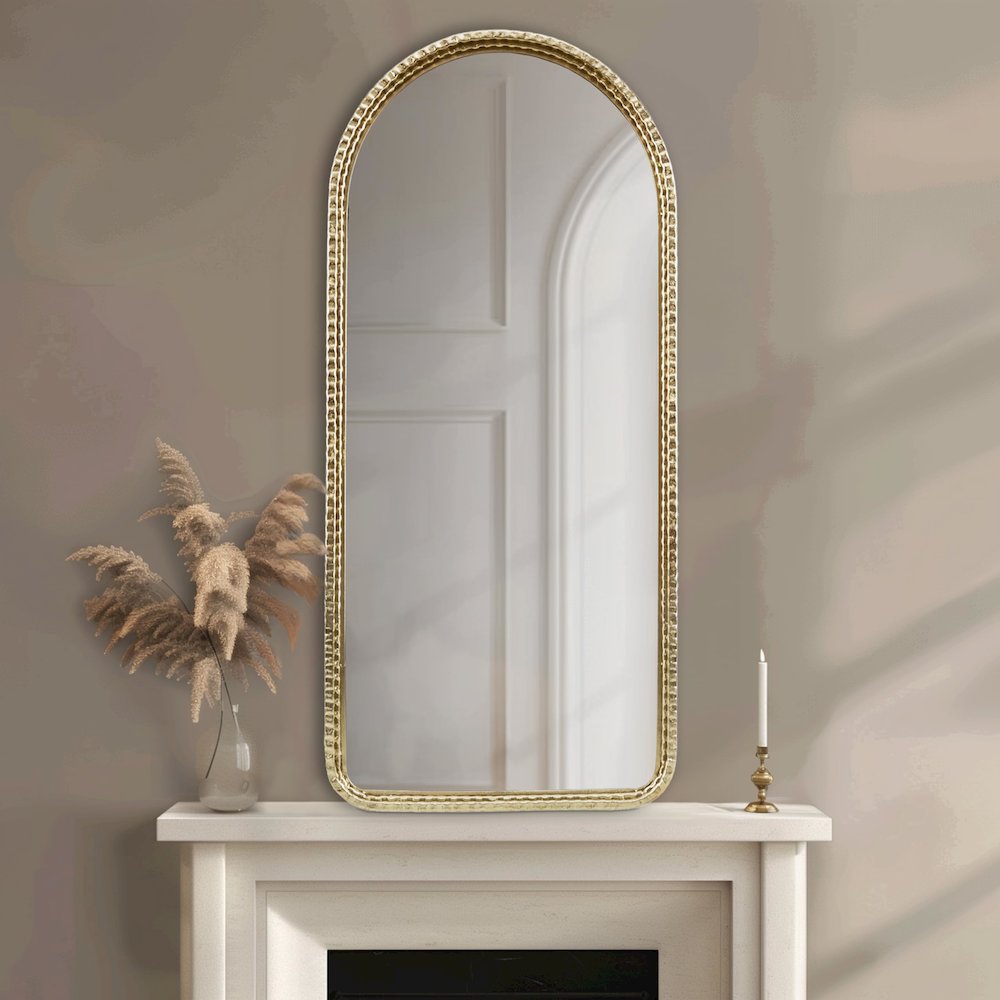 Gold Metal Arch Wall Mirror. Picture 1