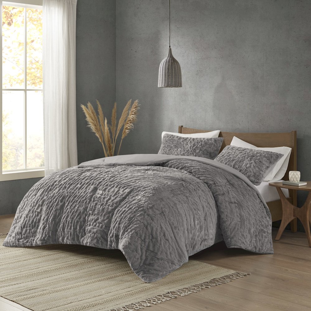 Ruched Fur Down Alternative Comforter Set. Picture 4