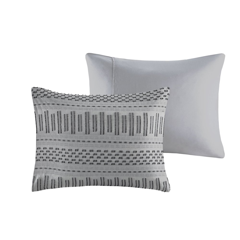 Rhea Cotton Jacquard Duvet Cover Mini Set, Grey/Black color. Picture 1