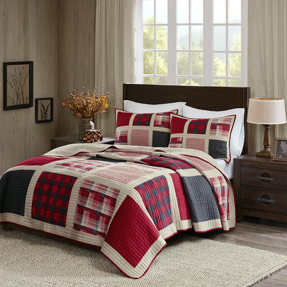 Huntington 100% Cotton Oversized Quilt Mini Set, Red color. Picture 3