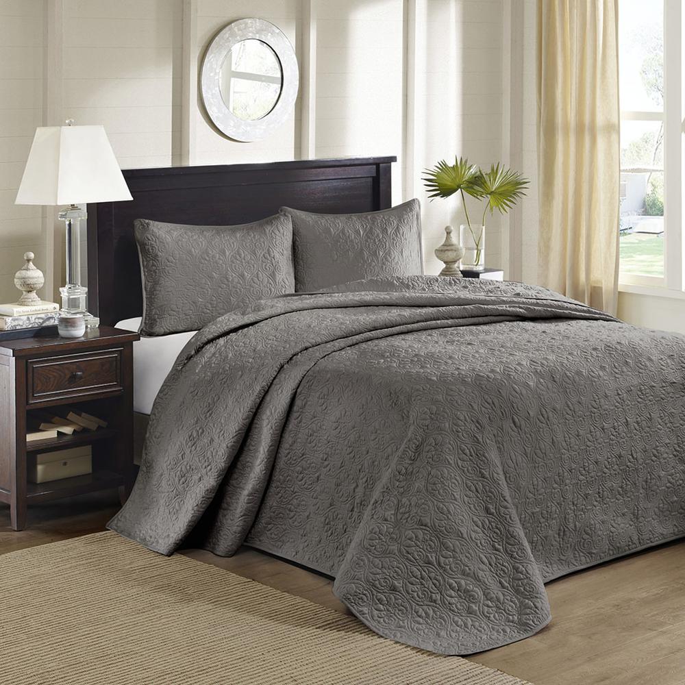 Quebec 3 Piece Reversible Bedspread Set, Dark Grey color. Picture 2
