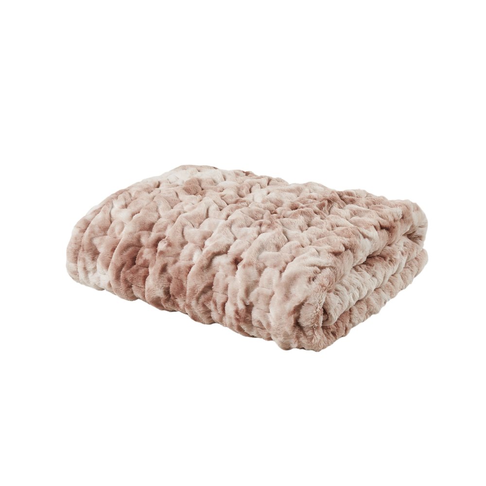 Ruched Faux Fur Faux Fur Throw, Pink color. Picture 1