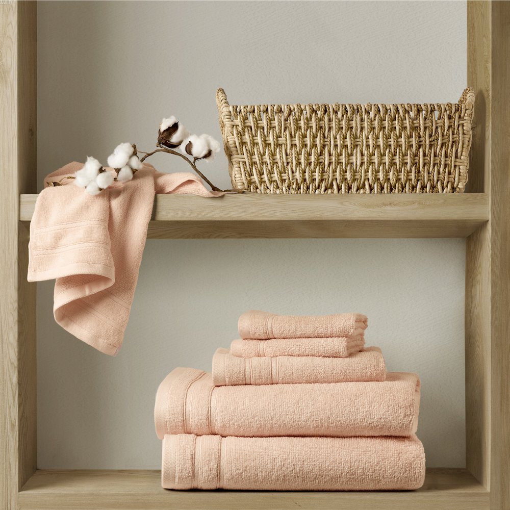 Quick Dry 100% Cotton 6pc Towel Set, Blush color. Picture 1