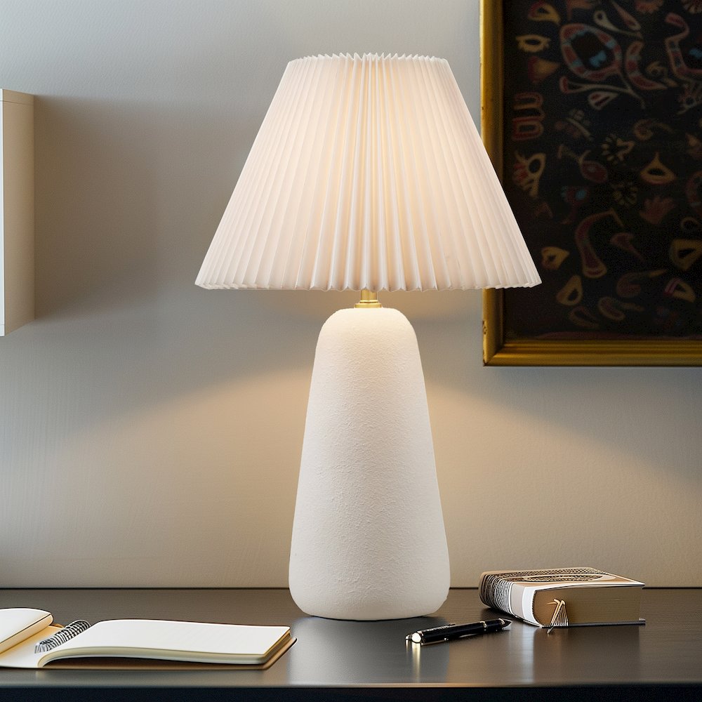 Textured Ceramic Table Lamp with Fluted Fabric Shade. Picture 2