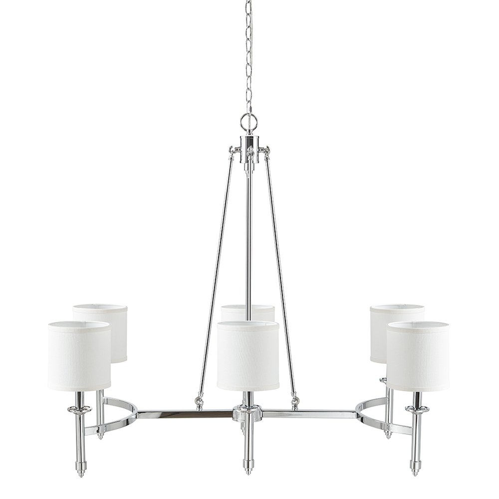 Elegenza 6-light Chandelier with Fabric Drum Shades in Chrome Color. Picture 1