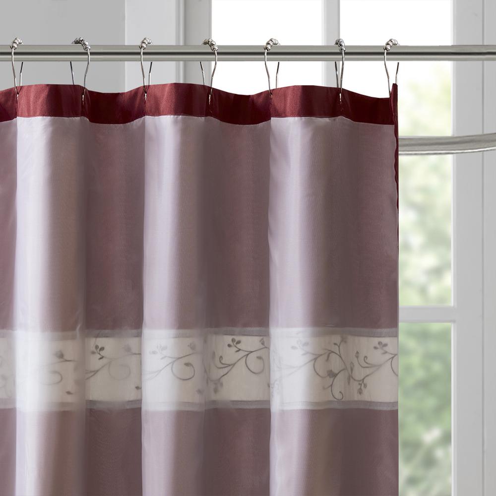 Faux Silk Embroidered Floral Shower Curtain. Picture 4