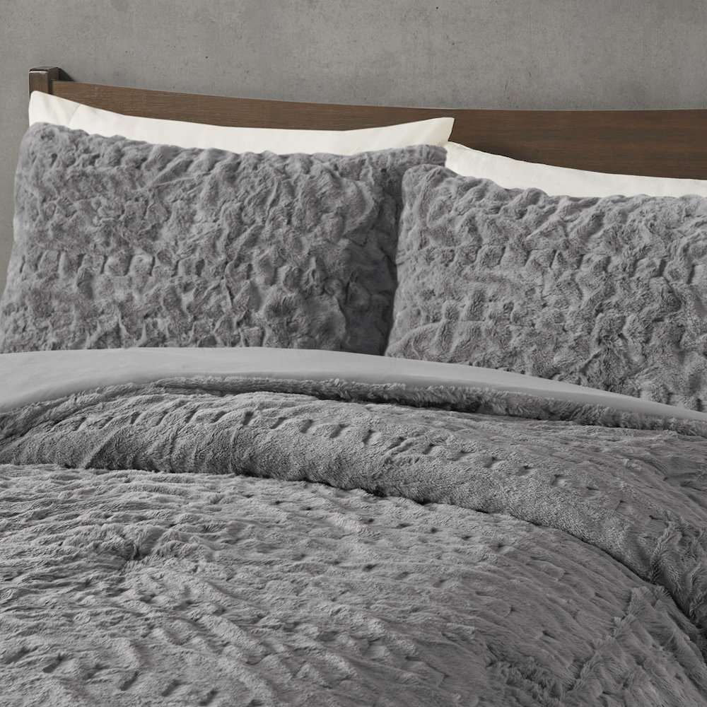 Ruched Fur Down Alternative Comforter Set. Picture 2