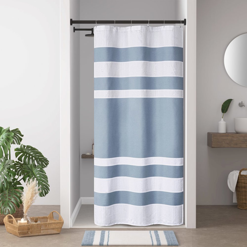 Spa Waffle Shower Curtain with 3M Treatment, Blue color. Picture 1