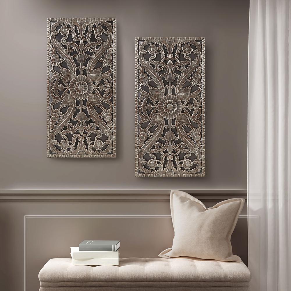Distressed Carved Wood 2-piece Wall Decor Set. Picture 2