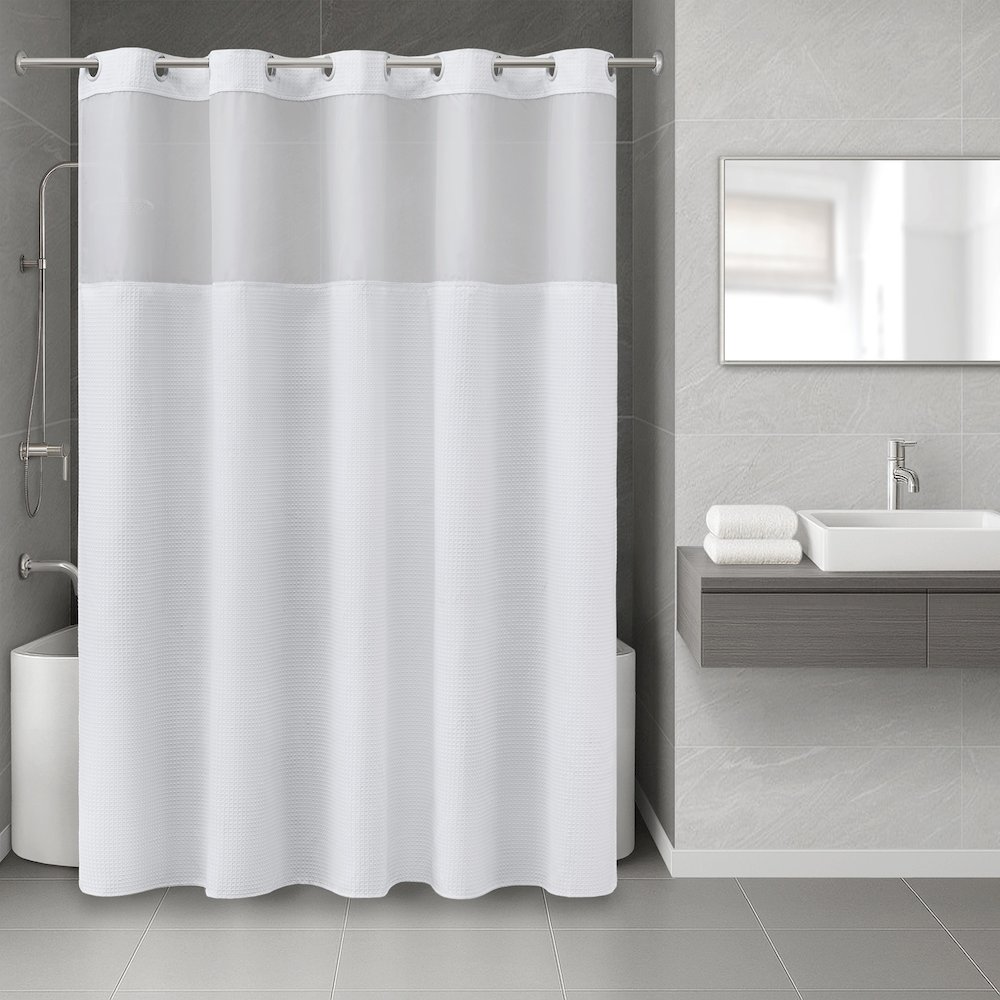 Plain Weave Luxury Shower Curtain - Waffle. Picture 1