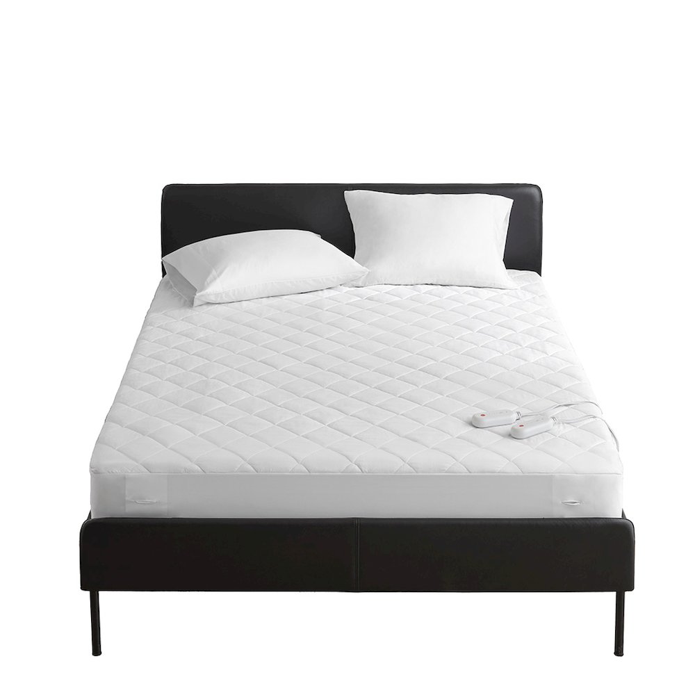 Embossed Microfiber Heated Mattress Pad in White. Picture 1