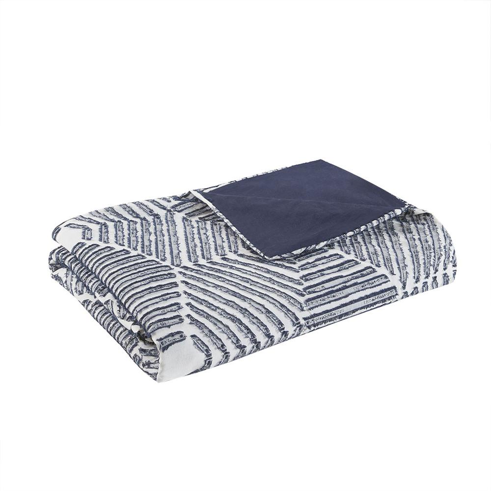 Ellipse Cotton Jacquard Duvet Cover Set, Navy color. Picture 1