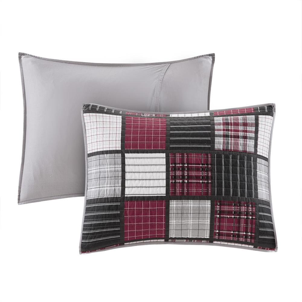 Tulsa Oversized Plaid Print Cotton Quilt Set, Red/Grey color. Picture 3