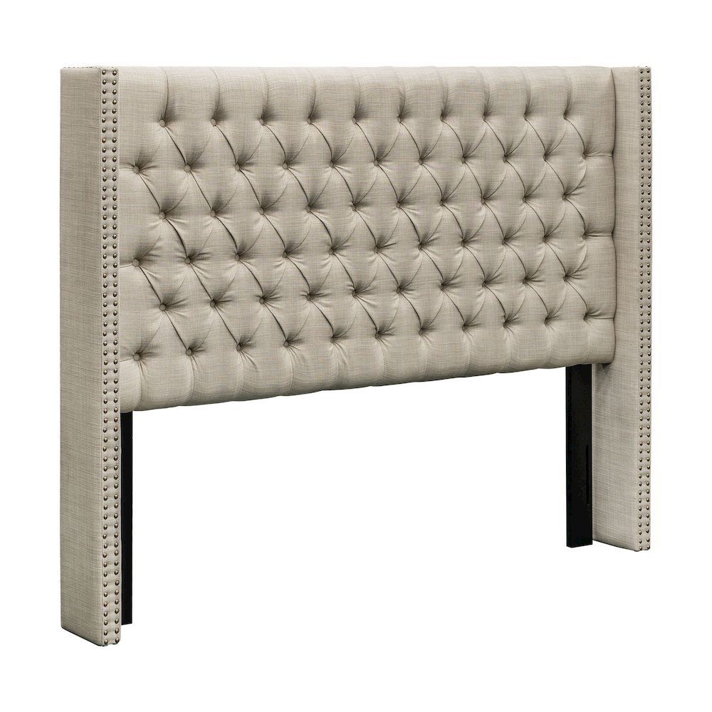 Amelia Upholstered Wingback Headboard with Button Tufting & Nailhead Trim. Picture 5