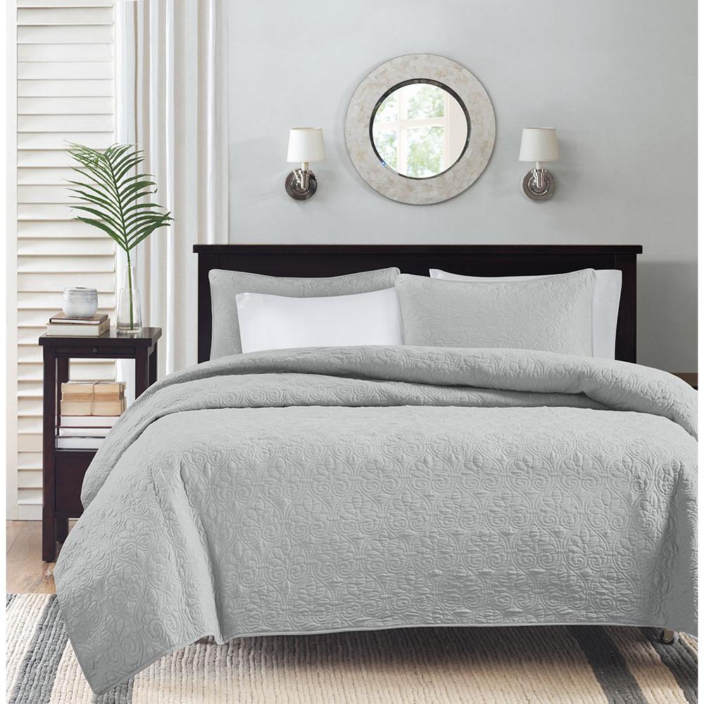 Quebec 3 Piece Reversible Quilt Set, Grey color. Picture 2